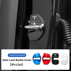 4Pcs Stainless Steel Car Styling Door Lock Protective Cover Auto Decorative Accessories For Tesla Model 3 Model S Model X Model Y Cybertruck Roadster SpaceX