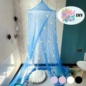 Princess Bed Tent, Round Dome Lace Mosquito Net Curtain, DIY Night Light Star Hanging Bed Tent, Hooks Included, Kids Bedroom Decor, Indoor & Outdoor Camping, Mosquito Netting Curtains