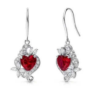 BERRICLE Sterling Silver Heart Flower Fish Hook Drop Dangle Earrings for Women, Cubic Zirconia CZ, Color (Clear, Ruby)