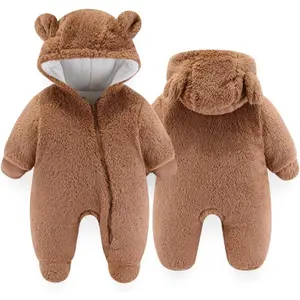 Baby Snowsuit Newborn Baby Bear Fleece Outfit Footie Jumpsuit Winter Romper Snowsuit outfit Bear Suit Warm Hooded Outfits
