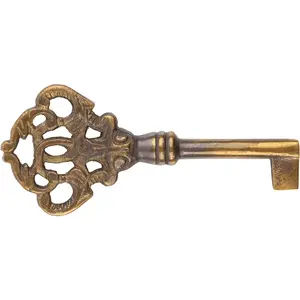 Antique Hand Aged Solid Brass Skeleton Key - Hollow Barrel Fancy Key for Cabinet Doors and Grandfather Clocks - SK40-BHA