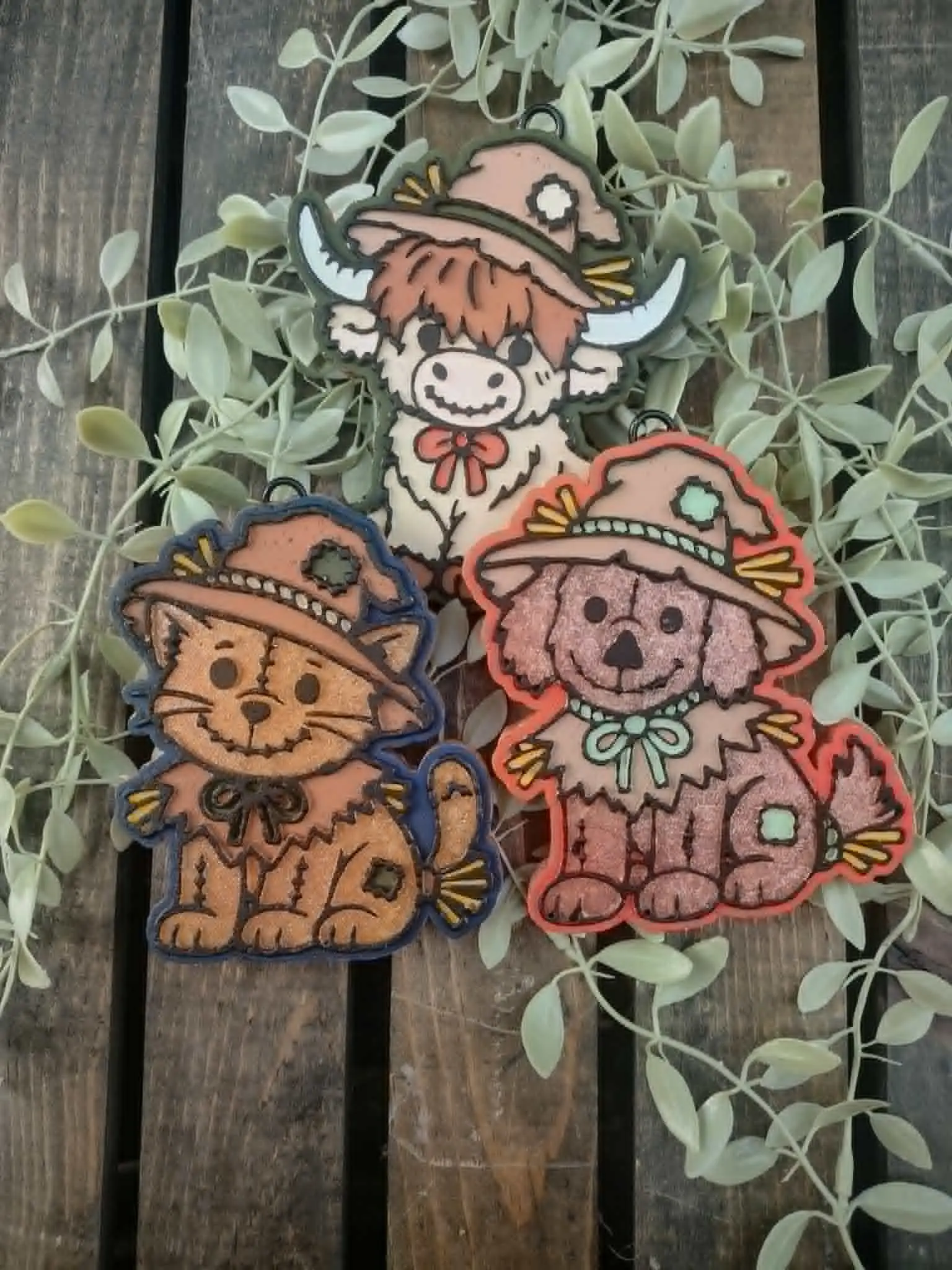 Cutesy Scarecrow Animal Car Freshie Air Freshener Diffuser - Bagged with Untied String, Beads, 3-6 Weeks Long-Lasting Scent, Hangable for Fall Interior Accessories