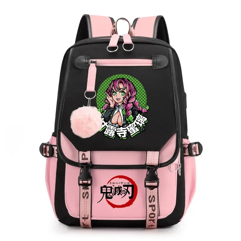Anime School Backpack Demon Slayer Pattern Casual Daypack for Girls Students Book Bag