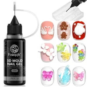 Fcozpjk 3D Sculpting Gel, 15g Clear Molding Gel for Silicone Nail Charms Molds Quick Dry Gels Glue Modeling Carving Flowers Design Nail Charms DIY Home Manicure Salon Supplies UV/LED Cure Needed