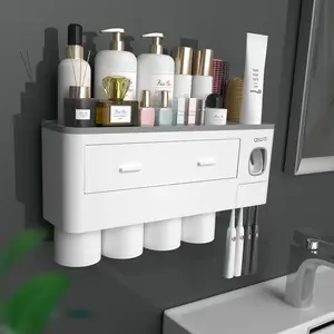 Never Squeeze Again! Automatic Toothpaste Dispenser with No-Drill Mount & Brush Holder