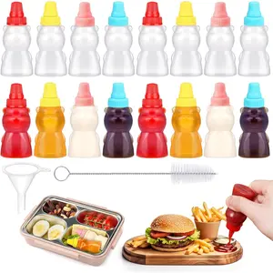 18 count Mini Condiment Squeeze Bottles Set,16 Pcs 25 Ml Bear Shaped Mini Ketchup Bottle for Lunch Box with Cleanbrush Funnel Accessories for Ketchup, Liquids, Sauces Syrup