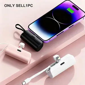 Portable Pocket Size Compact Lithium Ion Mobile Power Bank, 5000mah Capacity, Supports iOS, Type-C, Dual USB Output, Ideal for iPhone and Android Devices