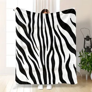 Chic Zebra-Patterned Flannel Throw, Incredibly Soft And Cozy For Adults, Machine Washable And Lightweight Plaid Suitable For Sofa, Bed, Office, Or Camping - A Warm Plush Flannel Cover For All Seasons, Ideal For Room Use, Bedding, Holiday Blanket