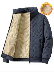 Men's Ultrasonic Lamb Wool Warm Jacket, Single Piece Fall Winter Coat, Casual Style, Fitted, Long Sleeve, Zipper Design, Fleece Lined Outerwear