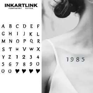 INKARTLINK Tattoo Tech, 2 Sheets Semi-Permanent Temporary Tattoos ,Stylized Alphabets And Numbers,Adult Art Design,Lasts 1-2 Weeks, Waterproof, Realistic Look, No Adhesive, No Reflection,For Man And Woman,Ideal for Swimming, Party