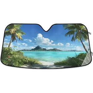 Summer Tropical Palm Trees Beach Car Windshield Sun Shade Forest Sky Sunshade Blocks UV Rays Protector Keep Your Vehicle Cool Sun Shield Visor Cover Foldable for Car Truck SUV M