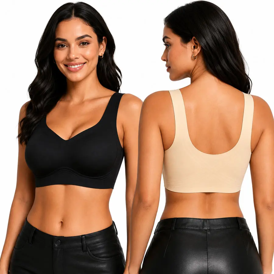 Jelly Bras 2Packs Women Seamless Lift Bra Wireless Push Up No Underwire Full Coverage Plus Bras Comfort Supportive Sports T-Shirt Bra