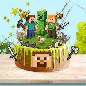 Pixel Style Tnt & Block Themed Cake Topper Kit, 1pcs Eat Sleep Mine Repeat Cake Decor, Perfect for Parties, Unique Birthday Decoration