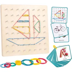 Wooden Geoboard with Rubber Bands, STEM Educational Toy for Spatial Reasoning and Fine Motor Skills Kids 3 Years+