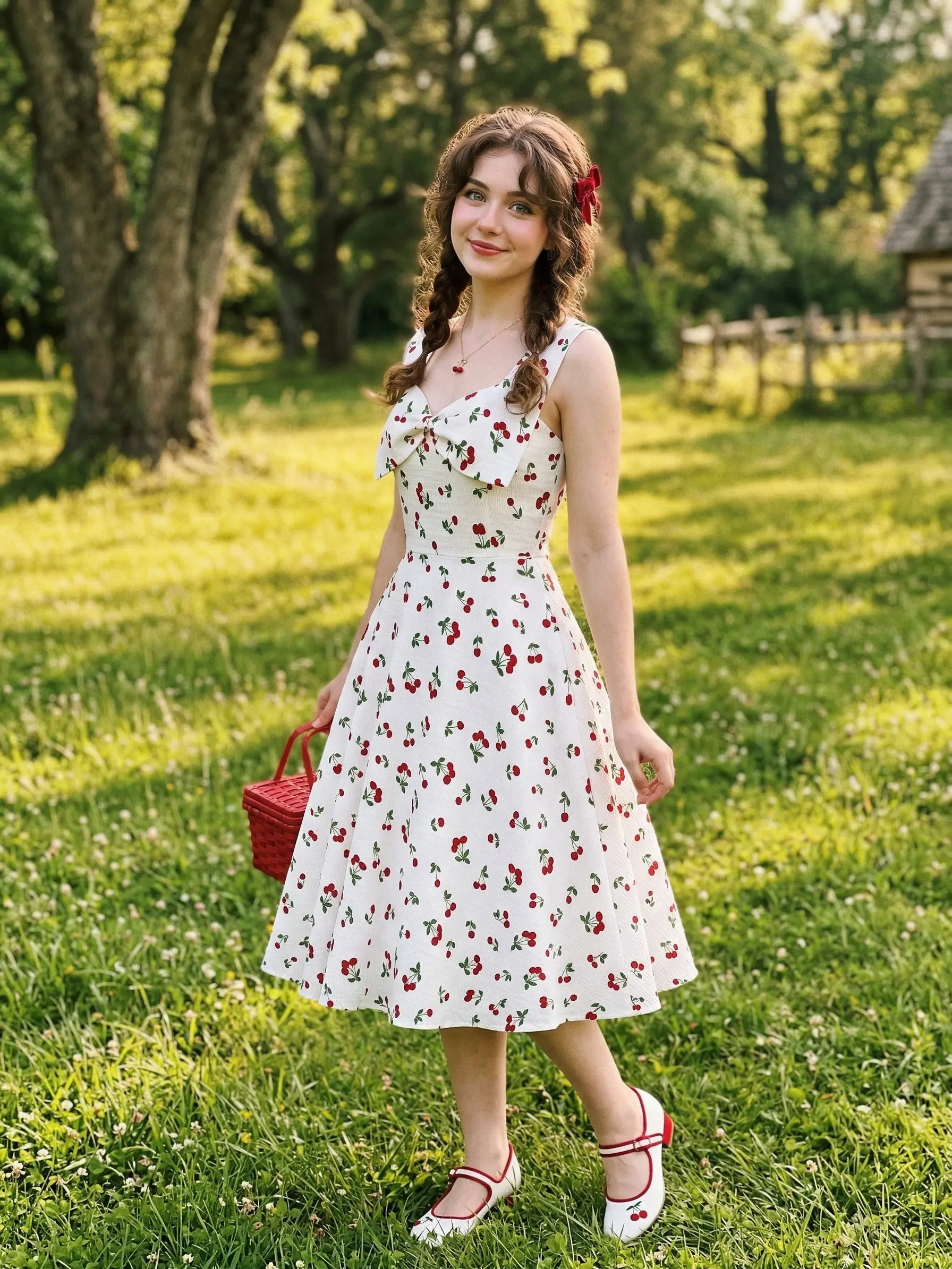 RETRO STAGE Women's 1950s Vintage Cherry Print Dress, Sleeveless Cottagecore Polyester with Sweetheart Neck, Boho Clothing for Vacation, Boho Vintage, Boho Clothes For Women BackToSchool