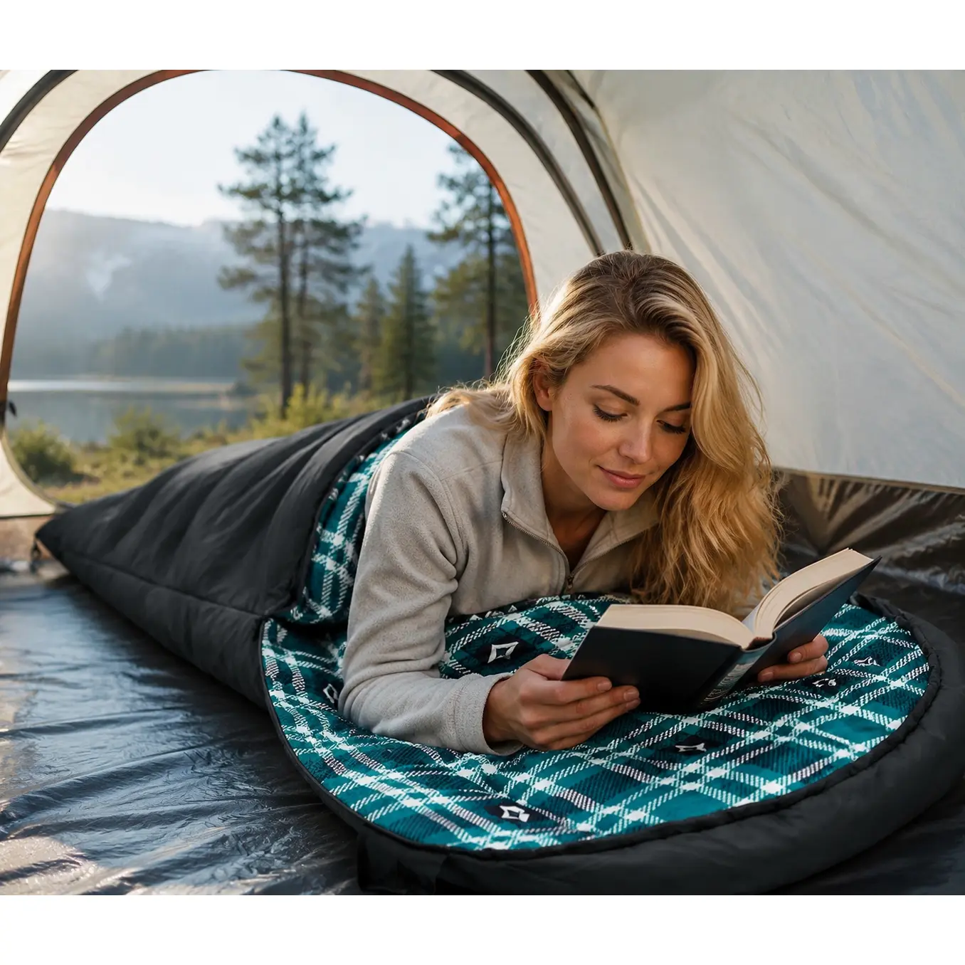 KingCamp Sleeping Bag for Adults, XL Big & Tall (90.6"x35.4") Cold Weather 39°F, Hollow Fiber Fill with Flannel Lining, Lightweight Waterproof Outdoor Camping Supplies for Hiking