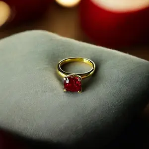 Ruby Cushion Cut Ring 14K Gold Overlay Hand-Set Custom Crafted