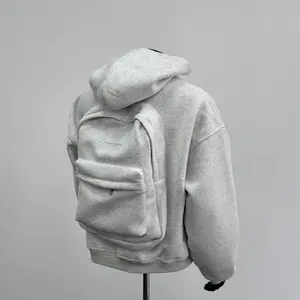 150kg Plus Size Men's Spring New Hooded Sweatshirt with Backpack Design Men's Top Gray