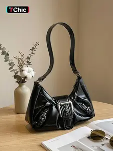 Elegant Half-Moon Underarm Shoulder Bag, Crescent Bag, Women's Fashion Casual Plain Design, Flap Pocket Design, Daily Use Stylish Accessory, All Seasons, Fashionable Shoulder Bag