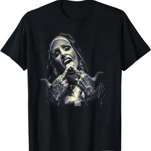 Casual Round Neck Shortsleeve Fashion Cotton Graphic Tees Streetwear Occult Gothic Dark Satanic Nun Tattoos Unholy Nun Horror T-Shirt O85