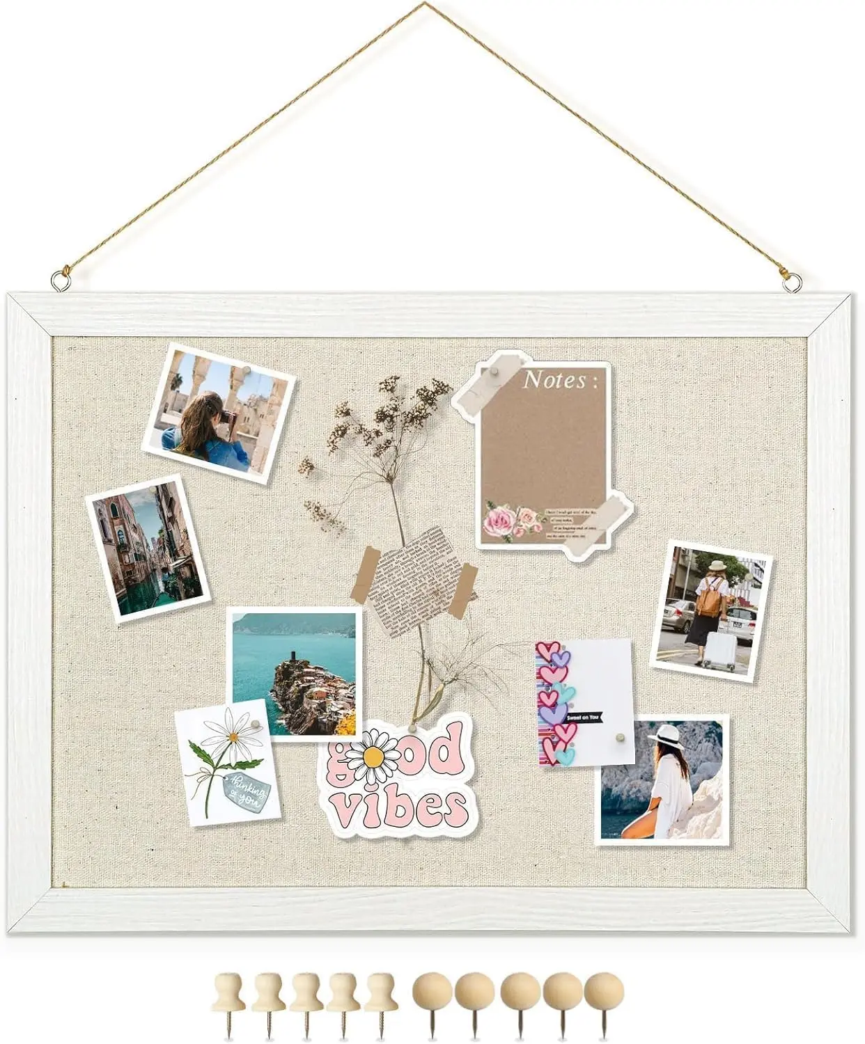 Bulletin Boards with Linen 1-Pack 16''X 12'' Double-Sided Cork Board for Walls Wood Framed Small Pin Board for Home Kitchen Office Decorative Hanging 10 Pushpins