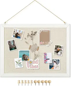 Bulletin Boards with Linen 1-Pack 16''X 12'' Double-Sided Cork Board for Walls Wood Framed Small Pin Board for Home Kitchen Office Decorative Hanging 10 Pushpins