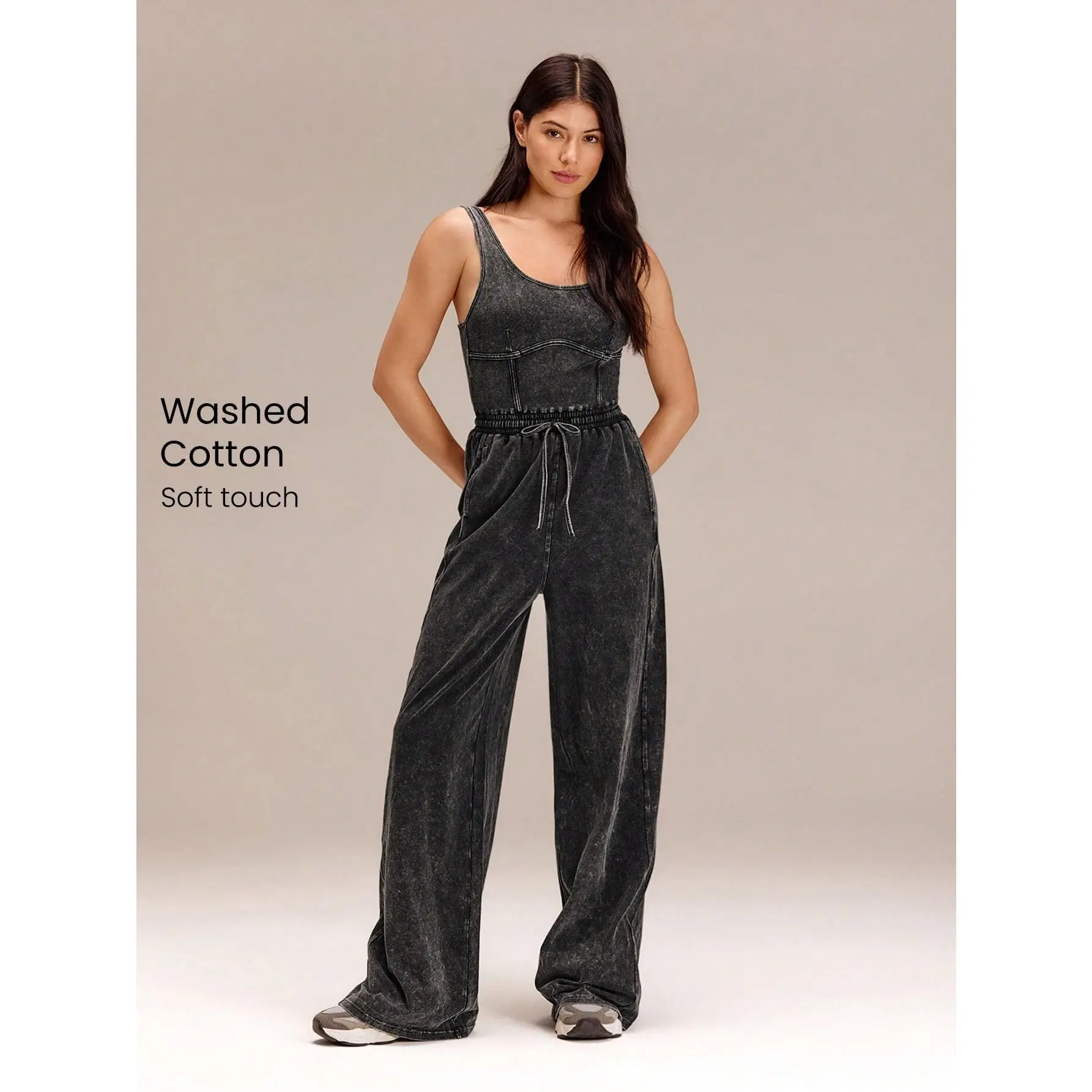 GLOWMODE 33" Sunny Strut Straight Leg Elastic Waist Adjustable Drawstring Corset Style One Piece Jumpsuit Daily Casual Wear
