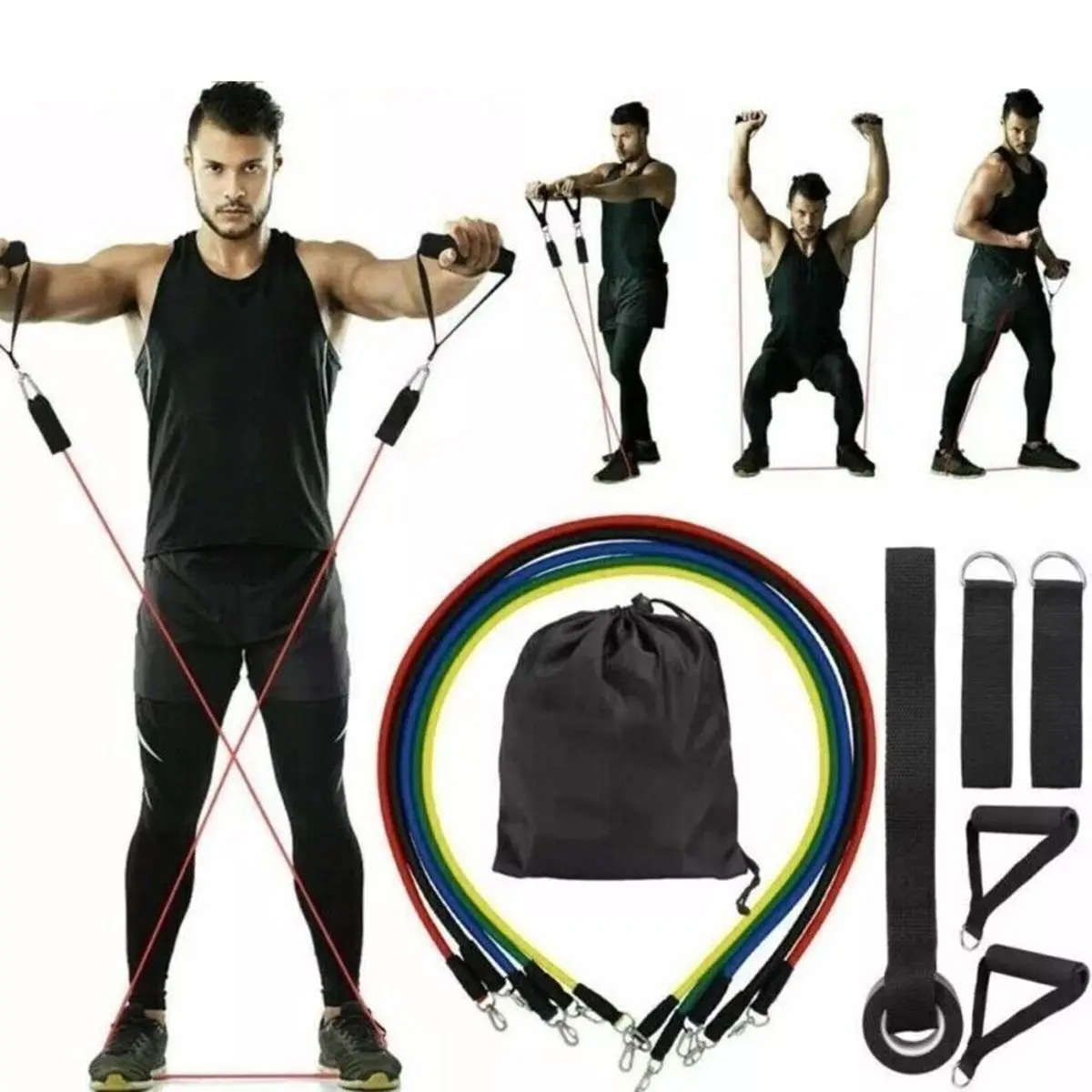11 PCS Beginner-Friendly Resistance Bands Set - Strength Training, Gym & Train Bands, Home Gym Equipment for Yoga, Pilates Workouts, Strength Training Band, Gym Bands