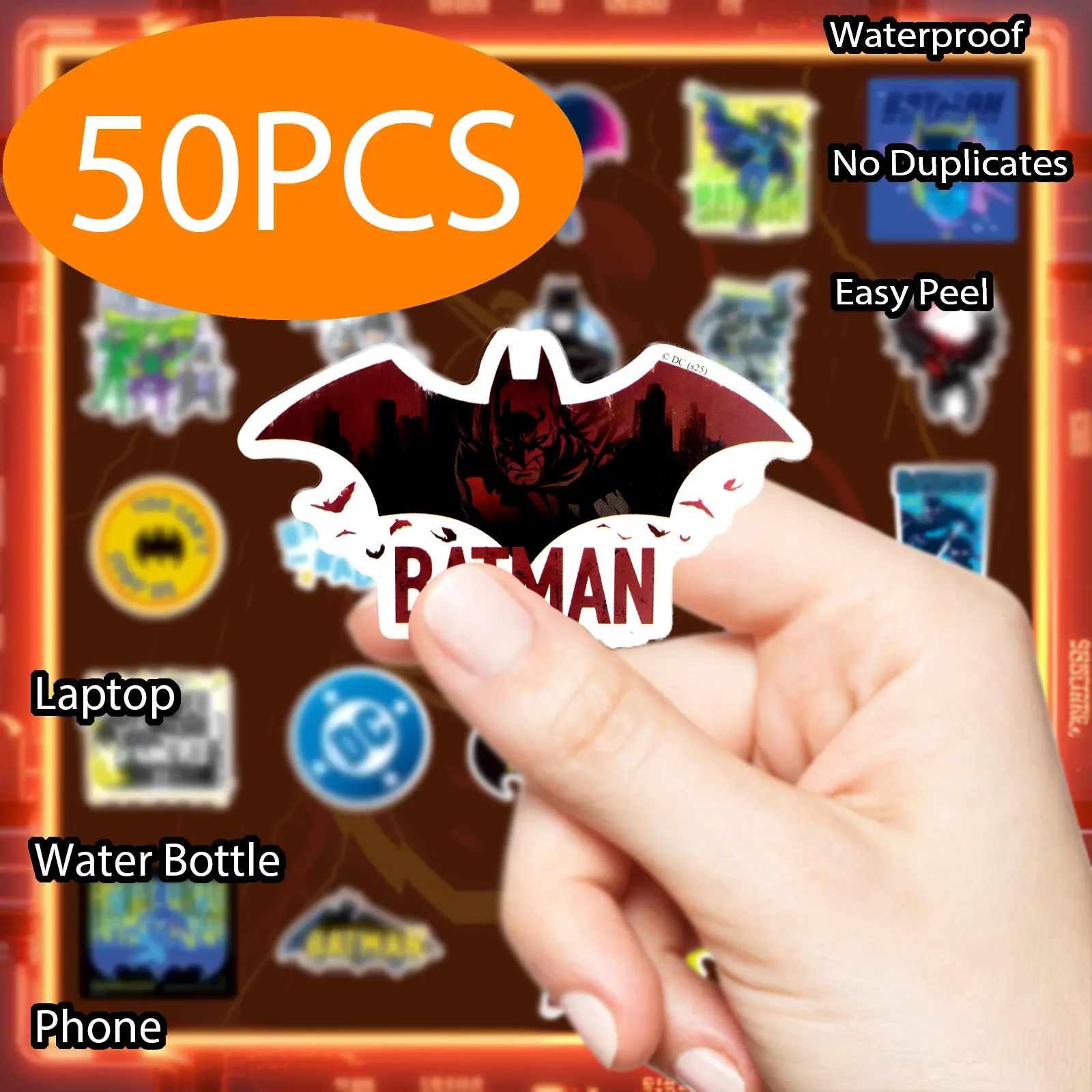Batman Justice League Superhero Stickers 50Pcs No Duplicate PVC Waterproof Vinyl Decals Dark Gotham Comic Style Stickers Teen Adult Fan Collectible Gift For Laptop Water Bottle Phone Fridge Skateboard,Decor