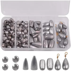 106 count  Weights Assortment Saltwater Split Shot  Weights Sinkers Kit Assorted Bass Casting Bell Sinkers with Tackle Box for Saltwater Freshwater