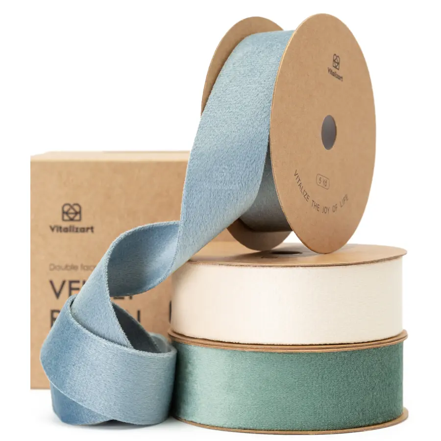 Double Faced Velvet Ribbon Set 3 Rolls 1 Inch x 5 Yd Each Total 15 Yd for Bow Making Party Decor DIY Crafts Home Supplies, Wreaths, Wrapped Gifts