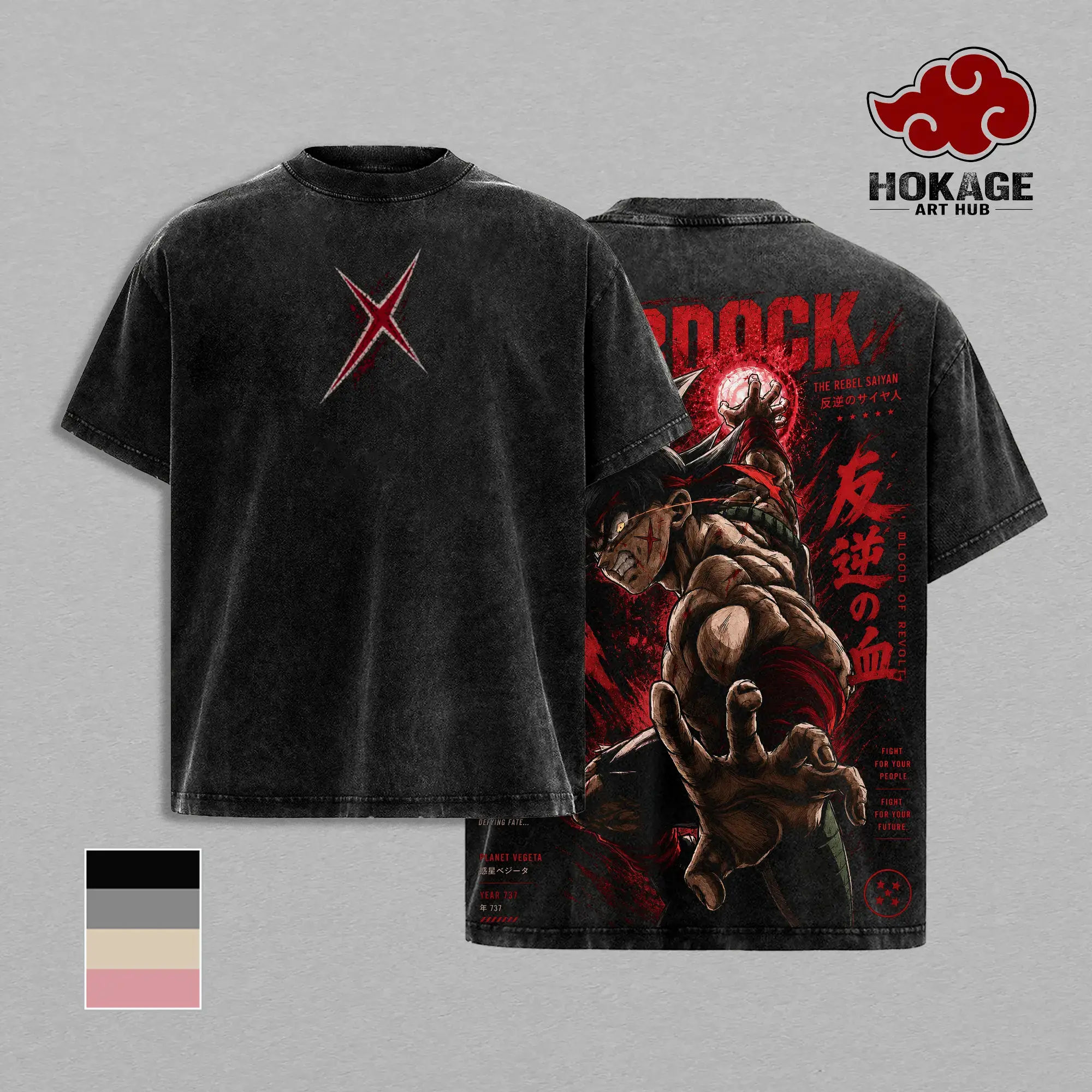Men's DBZ Bardock Heavy Cotton Oversized Vintage Washed Distressed Round Neck Short-Sleeve T-Shirt, Menswear Saiyan Warrior Blood of Revolt Back Print, Casual Gym Top Gift for Anime Fans, Shortsleeve, Tshirt