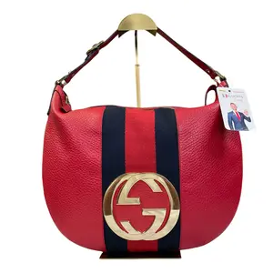 Pre-owned GUCCI Leather Shoulder Bags GG Red Zip Large Blondie Heritage Racing Stripe Hobo Shoulder Purse
