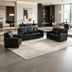 3-Piece Modern Faux Leather Sectional Sofa Set - Reversible Chaise Lounge, Deep Seats, Easy-Clean Modern Sofas Couches for Family Living Room Apartment