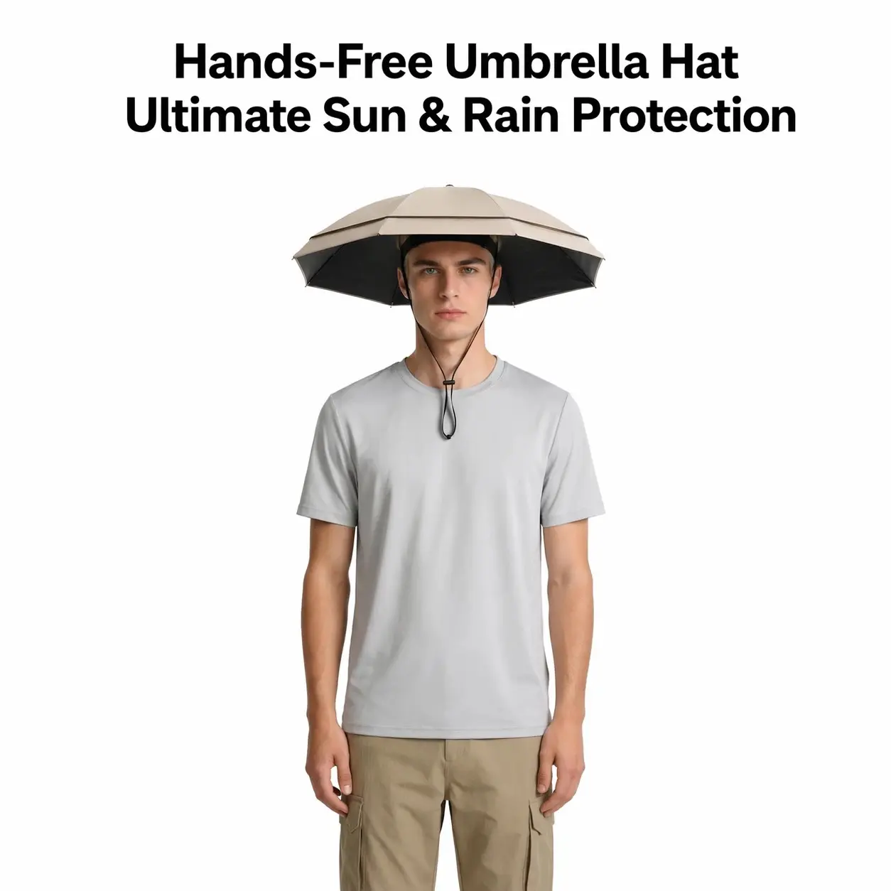 Chinese Plain Hands-Free Umbrella Hat for Adult Youth, Waterproof, UV-Protection Head Umbrella for Biking, Gardening, All Seasons Home & Outdoor Use