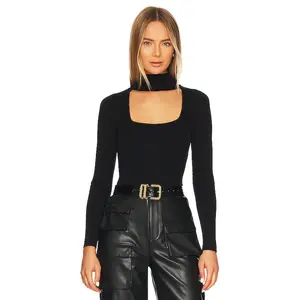 superdown Victoria Square Neck Bodysuit in Black
