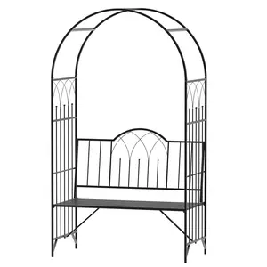 Garden Arbor Bench with Dual Trellises Supports Morning Glories Sweet Peas Top Tubes for Hanging Planters 484 lbs Capacity for Park Courtyard Poolside Relaxation