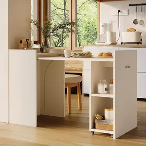 Multi-Function Folding Desk, Expandable Computer Table with Wheels, Storage Shelves & Drawer, 50 inch Foldable Workstation for Small Office, Apartment, Gaming - White