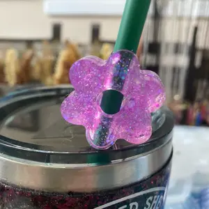 Straw Topper Bright Pink Resin