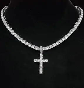 Iced Out Cross Necklace with 20/24 in Chain & Link for Men & Women, 1.1*2 in Alloy Pendant for Casual Wear