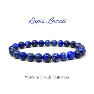 Lapis Lazuli Bracelet Natural Crystal Jewelry with Polished Beads for Adults Wisdom Truth Intuition Energy Healing Royal Blue Awareness Confidence Creativity Stretchable 5.5-8.0 Inches