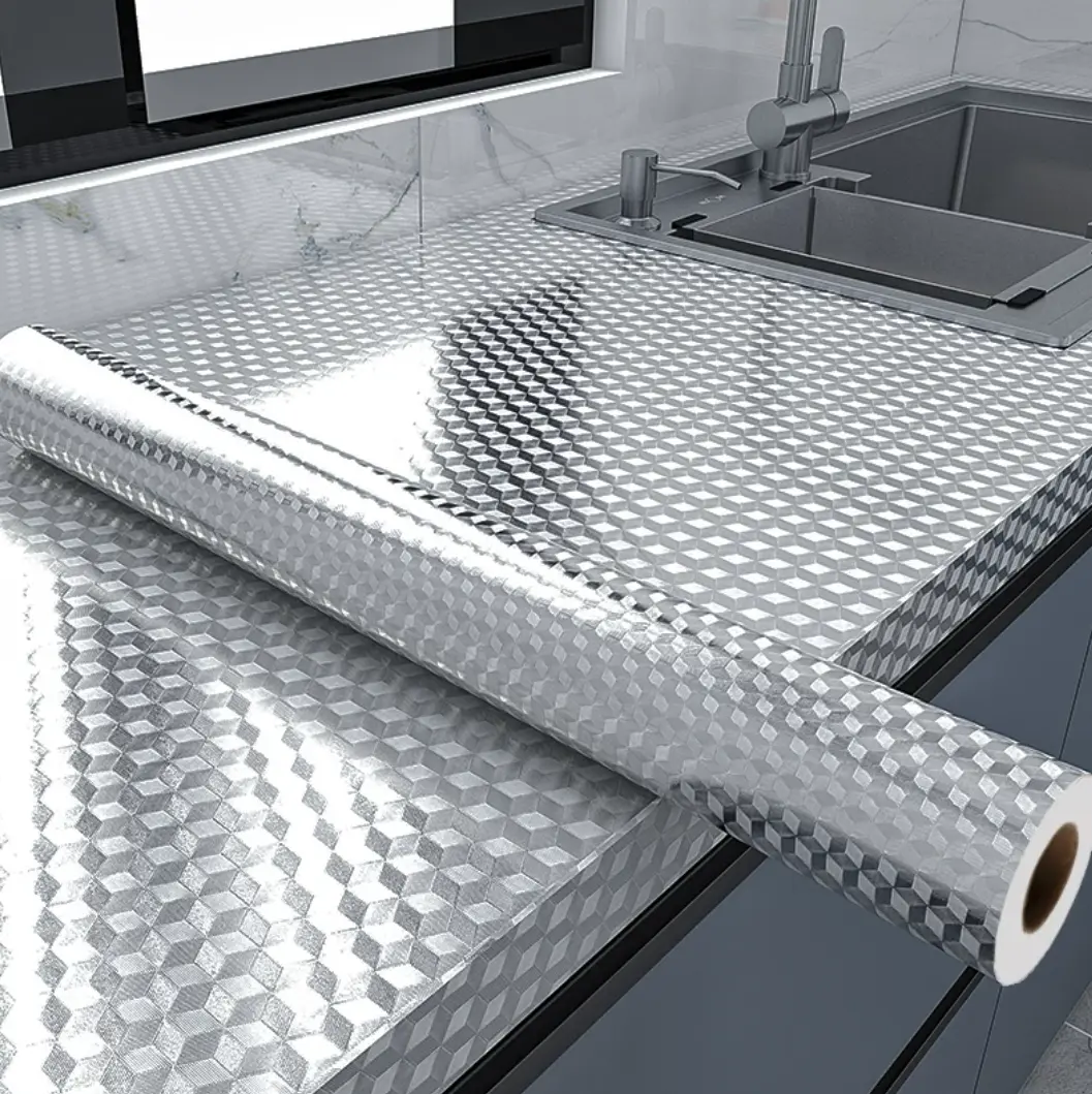 Silver Peel-and-Stick Aluminum Foil Kitchen Backsplash Wall Paper, Waterproof, Oil-Proof, Heat-Resistant Contact Paper for Countertops, Stove Walls, 15.7x118" Easy-to-Clean Home Improvement Covering