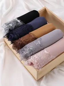 1 romantic lace-paneled chiffon Muslim headscarf/shawl, fashionable headscarf for spring and summer