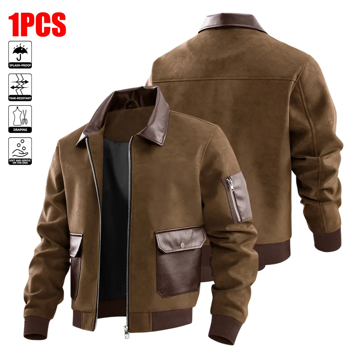 Men's Stylish Retro Lapel Flight Jacket - Casual Lightweight Polyester Windbreaker, Longsleeve, Zip Closure, Machine Washable, Suitable for Work Travel, Spring/Autumn/Winter Outdoor Tops Coats, Lightweight Jackets & Coats