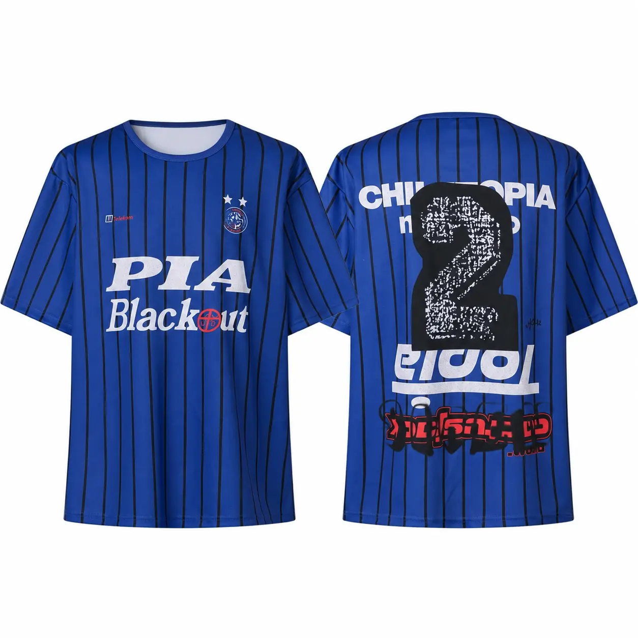 Travis "Chile" Uptopia Blue Pinstripe Soccer Jersey Retro Football Fan Shirt Streetwear