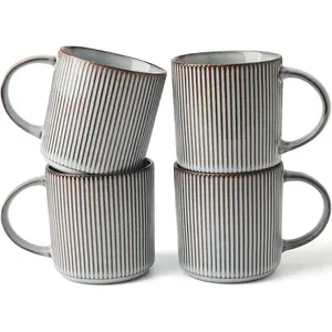 Famiware Star Series 4-piece Stoneware 12-oz Coffee Mug Set Stylish, Smoky Blue