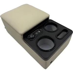 Universal Bench Seat Console with Armrest Storage, USB Port, Cup & Phone Holder for Car & Truck(Beige)