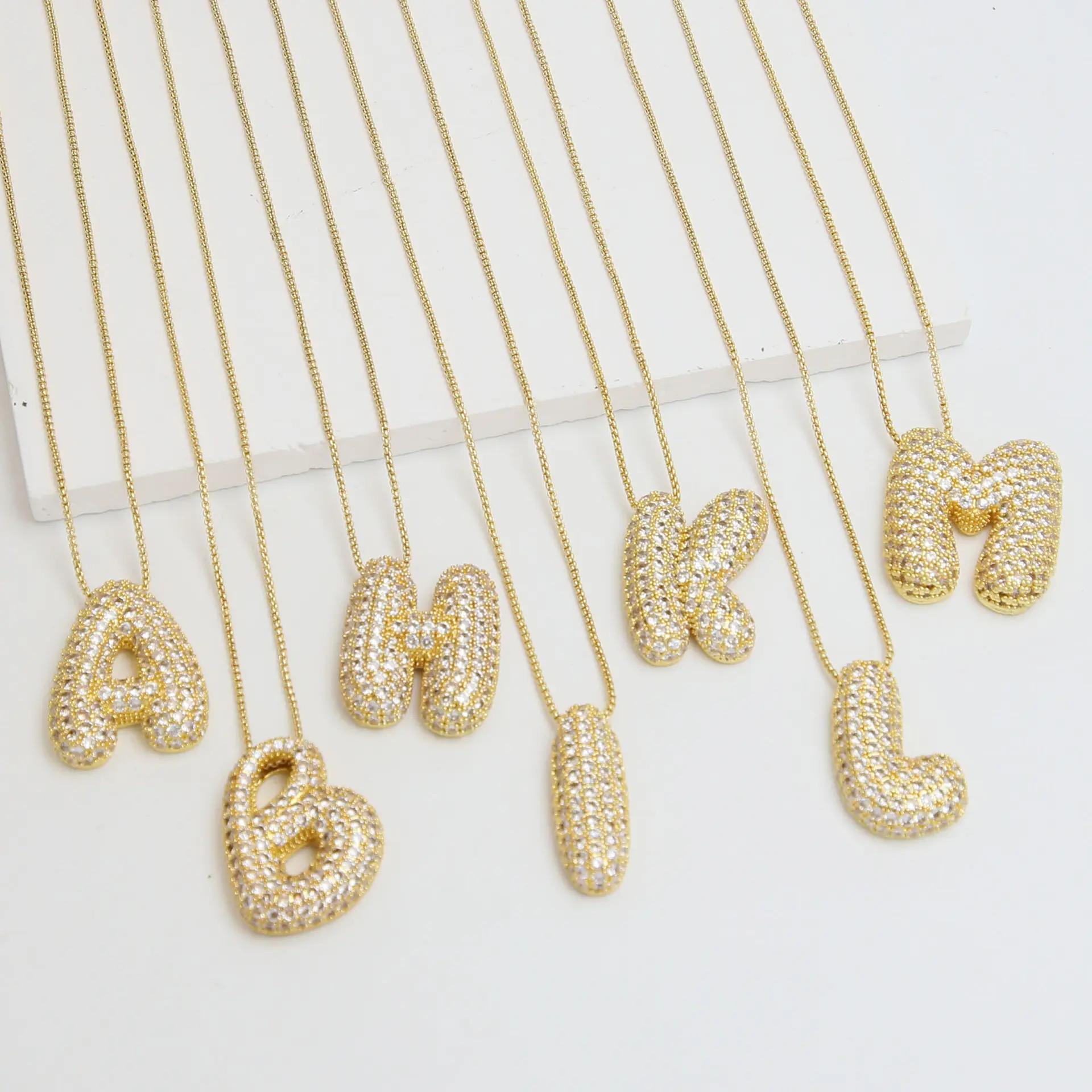 Bubble Initial Diamond Necklace - Custom Initial Bubble Necklaces, Diamond Graphic, Candy Shaped, Elegant Finish Costume Jewelry for Women, Diamond Graphic Necklaces