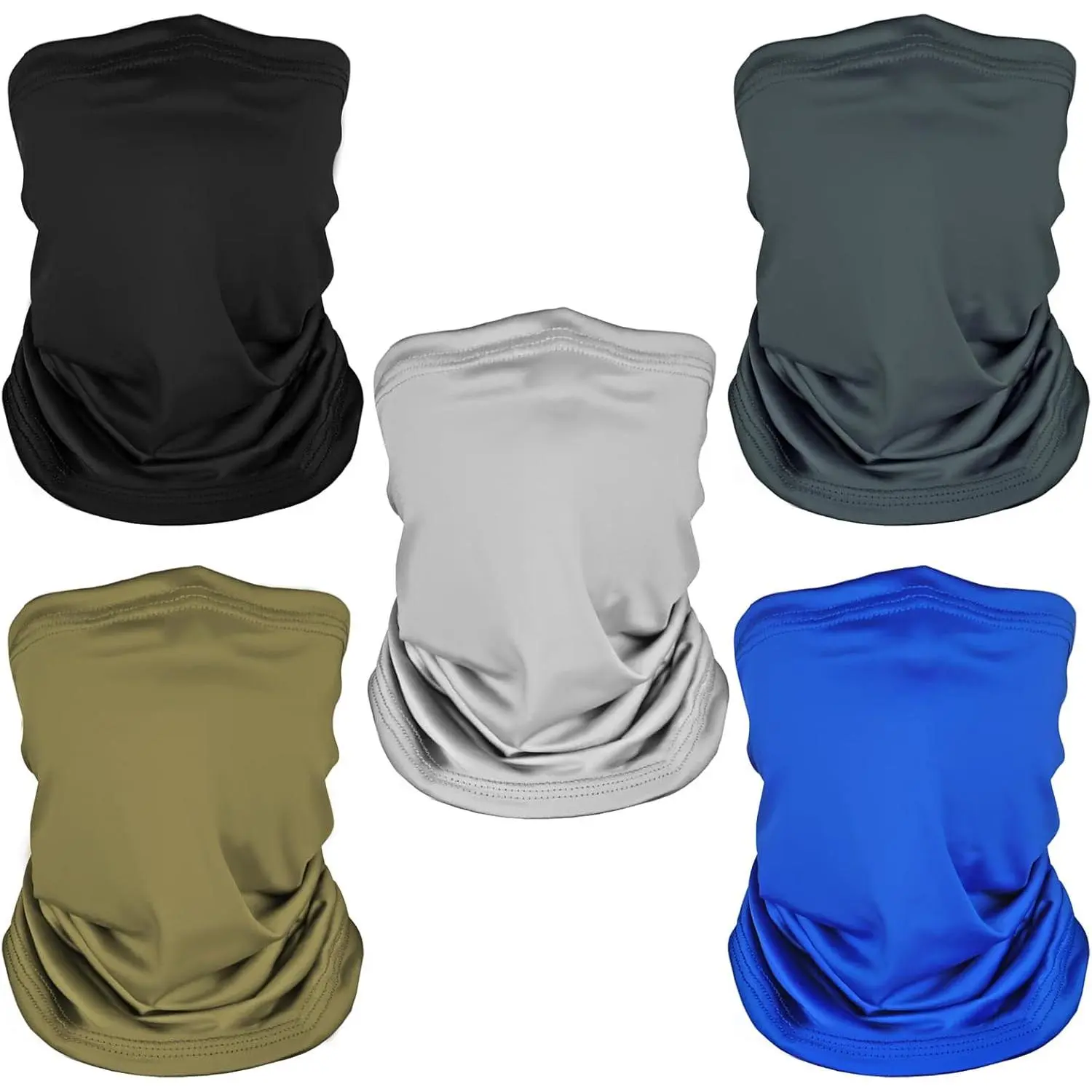 5-Pack Elastic Polyester Neck Gaiter for Adults, Stylish Solid Color Outdoor Sports Mask for Biking - Wind-Resistant & Quick-Dry