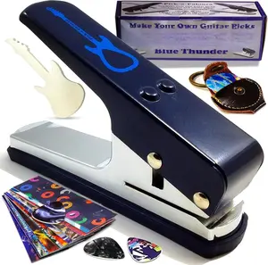 DIY Guitar Picks Punch Mega Pack - Custom Pick Maker for Musicians - Features Leather Key Chain Holder, Pick Strips with Artwork & File -  Gifts for Men & Women - Blue Punch